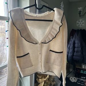 Mango Cream Cardigan with Black Accents